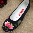 Satin Lotus Embroidery Shoes (Black)