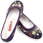 Satin Pomegranate Flower Embroidery Shoes (Purple)