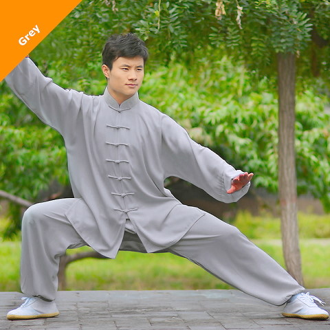 Professional Taichi Kungfu Uniform with Pants - Cotton/Silk - Grey (RM)