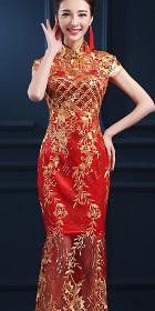 Cup-sleeve Long-length Evening-dress Cheongsam (RM/CM)