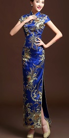 Cup-sleeve Long-length Evening-dress Cheongsam - Dk Blue (RM)