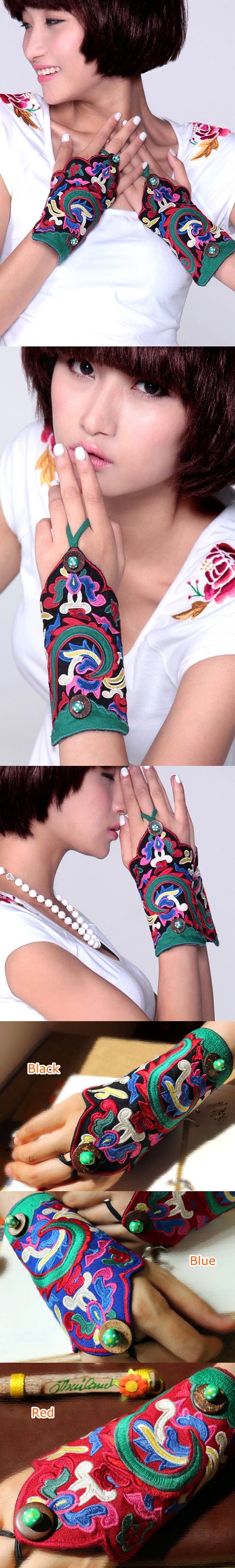 Versatile Ethnic Embroidery Mitt Gloves - (Multi-color)