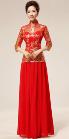 Elbow-sleeve Long-length Bridal Cheongsam (RM)