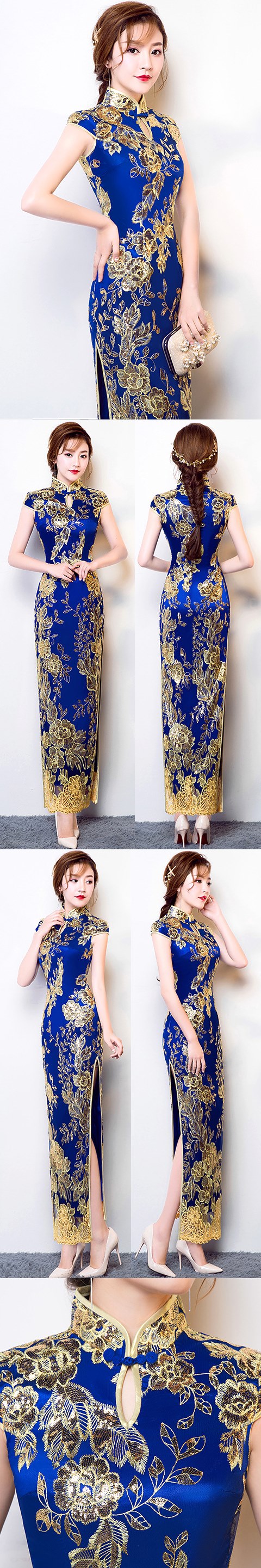 Cup-sleeve Long-length Evening-dress Cheongsam (RM/CM)
