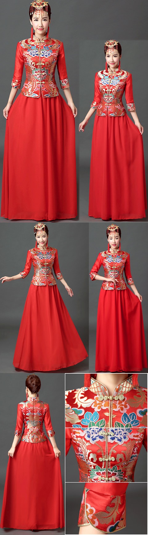 3/4-sleeve Long-length Evening-dress / Bridal Cheongsam (RM)