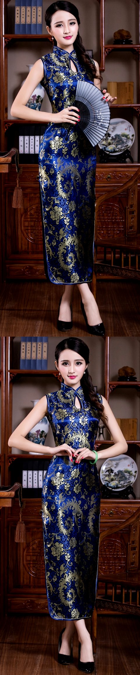 Sleeveless Long-length Brocade Cheongsam (RM)