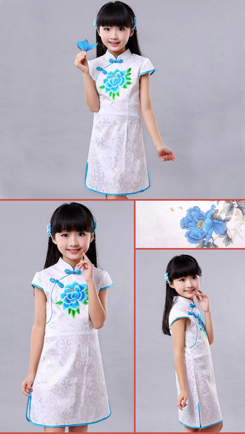 Girl's Cup-sleeveless Embroidery Cheongsam (RM)