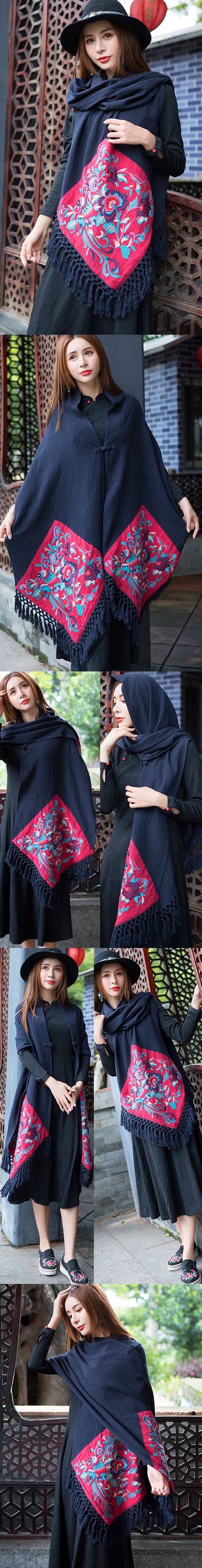 Extra Long Ethnic Embroidery Shawl/Cloak