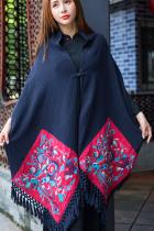 Extra Long Ethnic Embroidery Shawl/Cloak