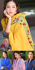 Large Ethnic Linen Flower Embroidery Shawl (Multicolor)