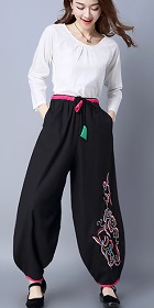 Mandarin Pants with Flower Embroideries (RM)