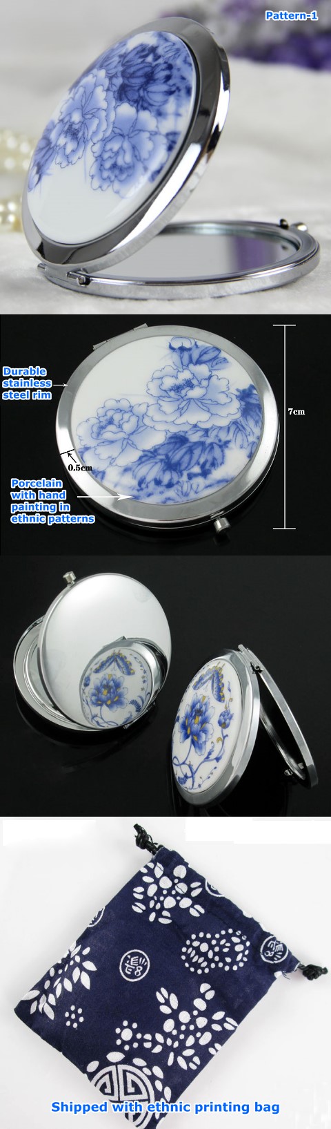 Hand Painting Compact Mirror (Multi-pattern)