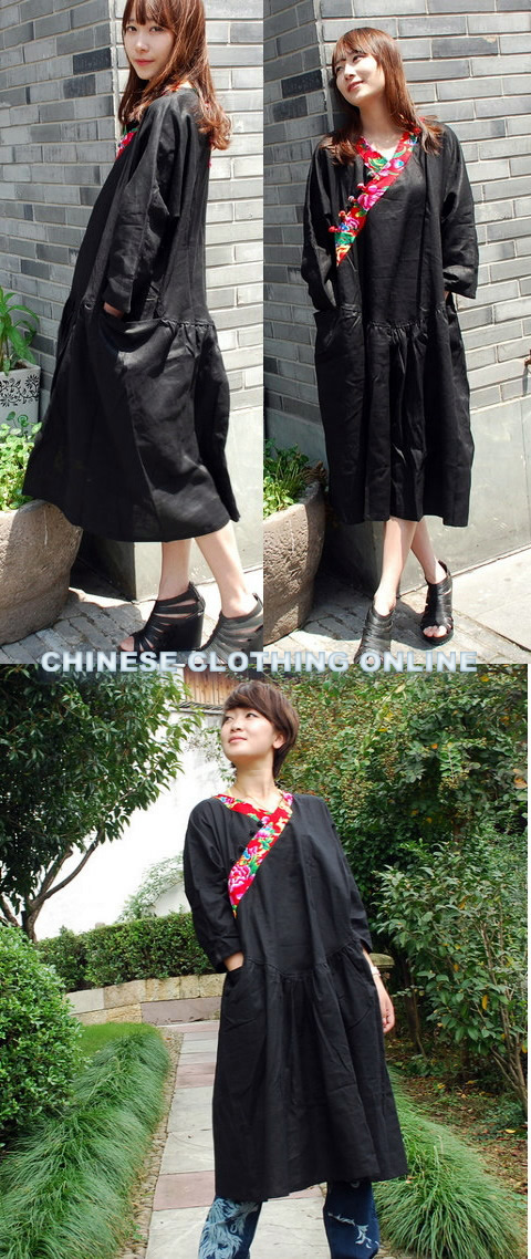 Ethnic Long-sleeve Hanfu Collar Very Loose Dress (CM)