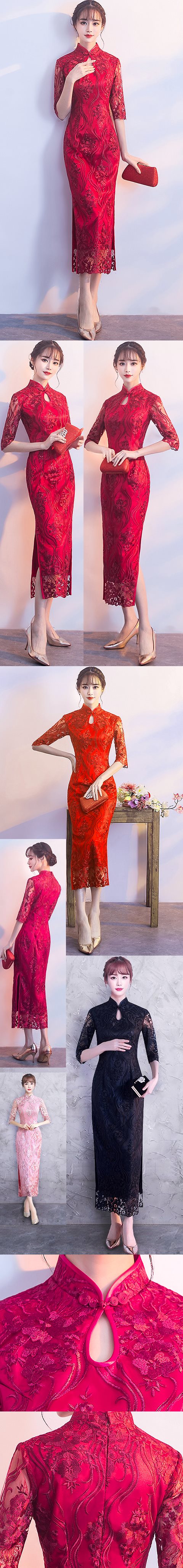 Long-length Gorgeous Embroidery Gauze Cheongsam-Multi-color (CM/RM)