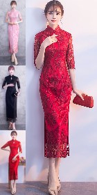 Long-length Gorgeous Embroidery Gauze Cheongsam-Multi-color (CM/RM)