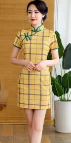 Short-sleeve Short-length Checkered Cheongsam (RM)