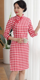 3/4-sleeve Mid-length Checkered Cheongsam (RM)