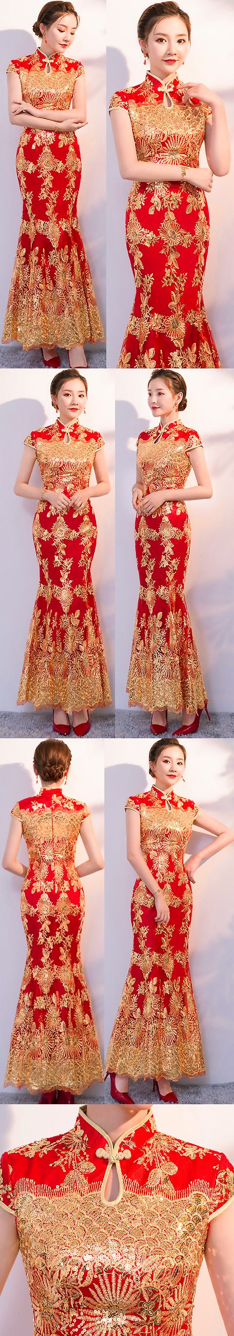 Cup-sleeve Long-length Evening-dress Cheongsam (RM)