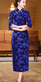 Elbow-sleeve Long-length Velvet Cheongsam (RM)