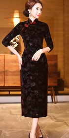 Elbow-sleeve Long-length Velvet Cheongsam (RM)