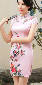 Silky Cup-sleeve Short-length Cheongsam (RM)