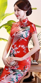 Short-sleeve Mid-length Silky Cheongsam (RM)