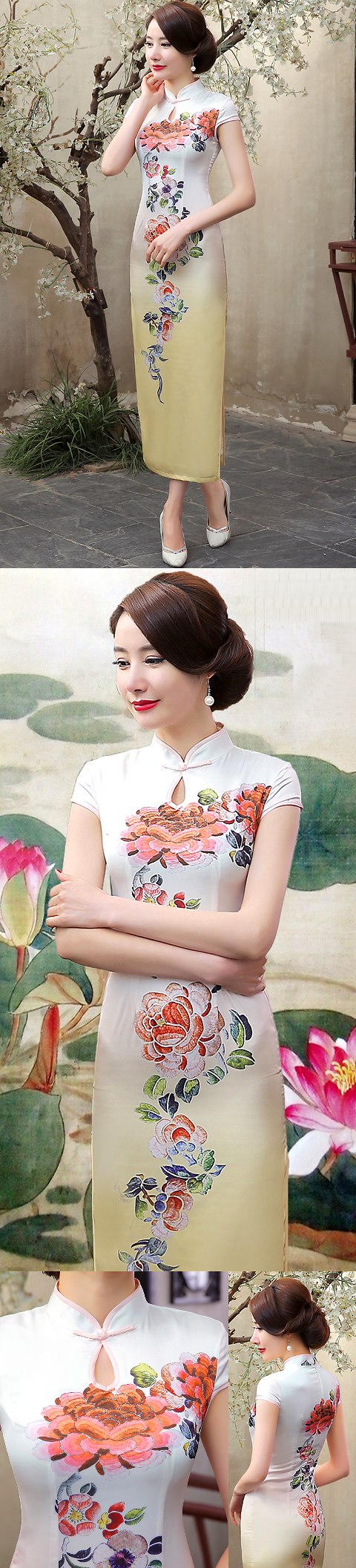 Long-length Silk Printing Cheongsam (RM)