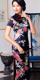 Short-sleeve Long-length Silky Cheongsam (RM)