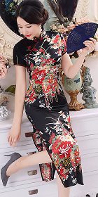 Short-sleeve Long-length Silky Cheongsam (RM)