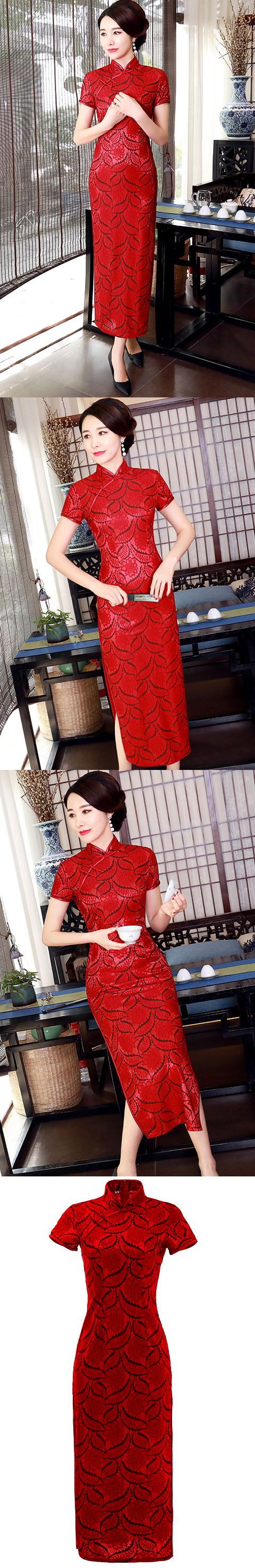 Short-sleeve Long-length Embroidery Gauze Cheongsam (RM)