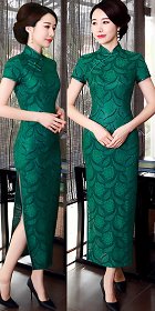 Short-sleeve Long-length Embroidery Gauze Cheongsam (RM)