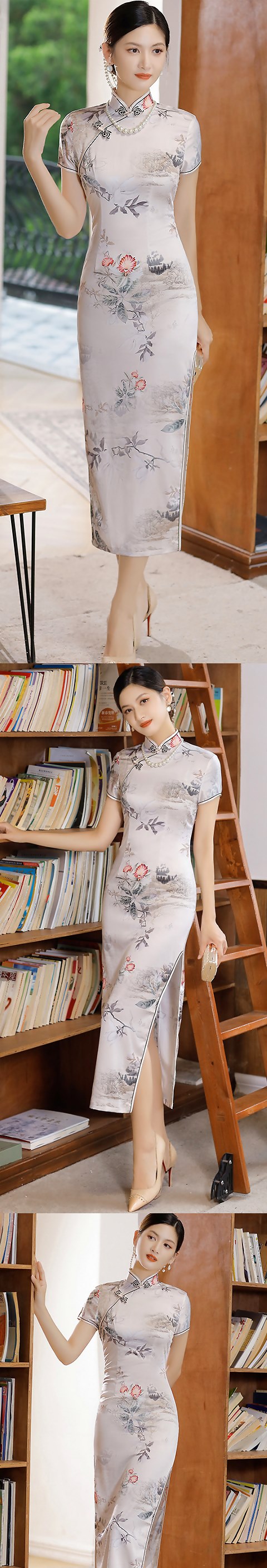 Long-length Silk Printing Cheongsam (RM)