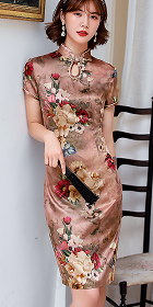 Short-sleeve Mid-length Silky Cheongsam (RM)