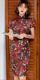 Short-sleeve Mid-length Silky Cheongsam (RM)