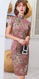 Short-sleeve Mid-length Silky Cheongsam (RM)