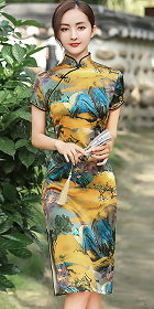 Short-sleeve Mid-length Silky Cheongsam (RM)