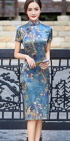 Short-sleeve Mid-length Silky Cheongsam (RM)