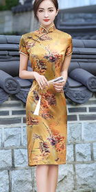 Short-sleeve Mid-length Silky Cheongsam (RM)