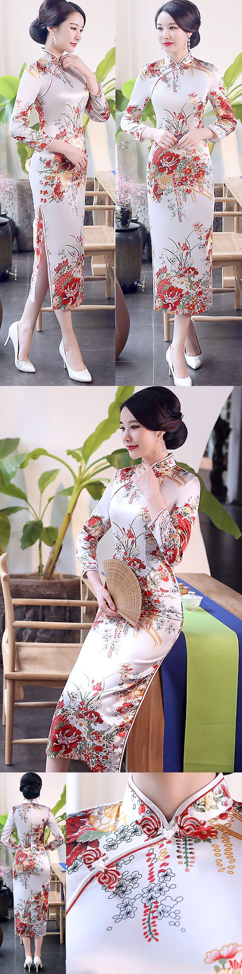 3/4-sleeve Long-length Cheongsam (RM)