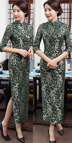 3/4-sleeve Long-length Embroidery Gauze Cheongsam (RM)