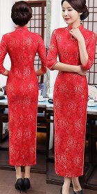 3/4-sleeve Long-length Embroidery Gauze Cheongsam (RM)