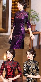 Elbow-sleeve Long-length Velvet Cheongsam (RM)