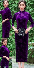 3/4-sleeve Long-length Exquisite Velvet Cheongsam (RM)