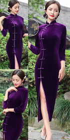 3/4-sleeve Long-length Velvet Cheongsam (RM)