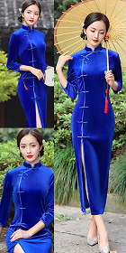 3/4-sleeve Long-length Velvet Cheongsam (RM)