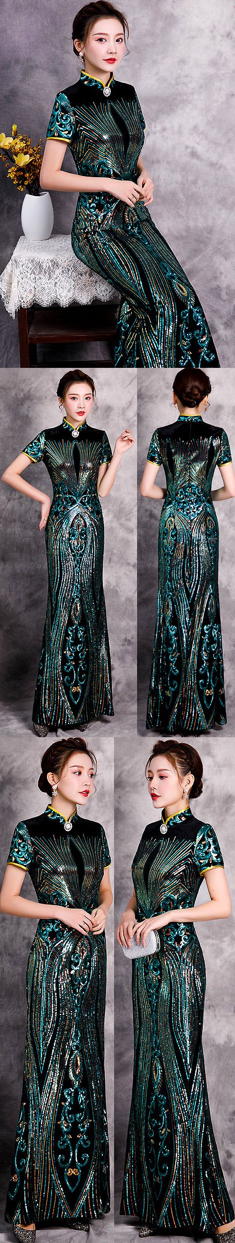 Gorgeous Abstract Pattern Embroidery Long-length Cheongsam (RM)