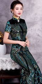 Gorgeous Abstract Pattern Embroidery Long-length Cheongsam (RM)