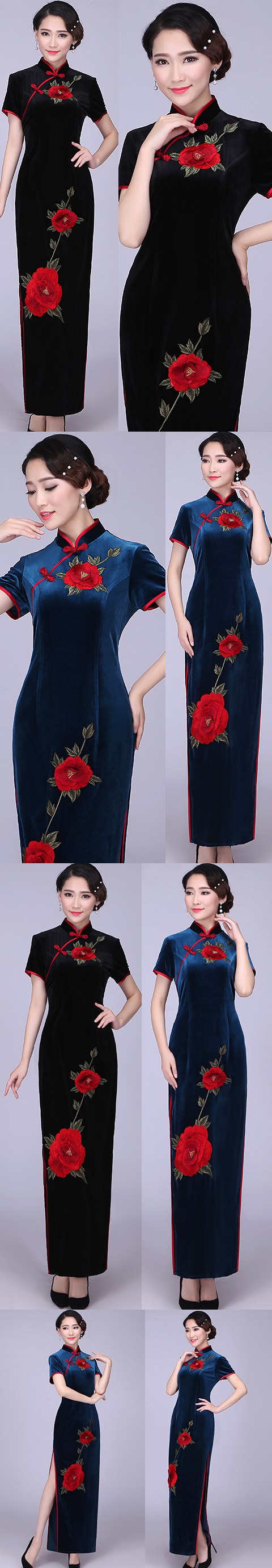 Short-sleeve Long-length Velvet Cheongsam (RM/CM)