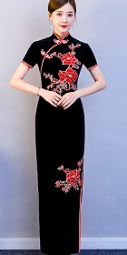 Velvet Embroidery Long-length Cheongsam (CM)