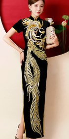 Gorgeous Abstract Phoenix Embroidery Long-length Cheongsam (RM/CM)